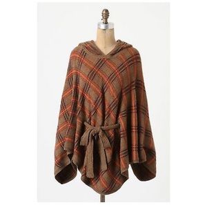 Anthropologie Charlie and Robin Plaid Fall Rust Blend Sweater Poncho